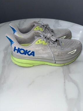 Hoka Kids Lightweight Sneakers in Gray, Neon Yellow & Blue